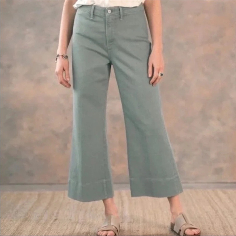 Free People DRIFTWOOD Charlee High Rise Wide Leg Cropped Jeans Pants Sage Green